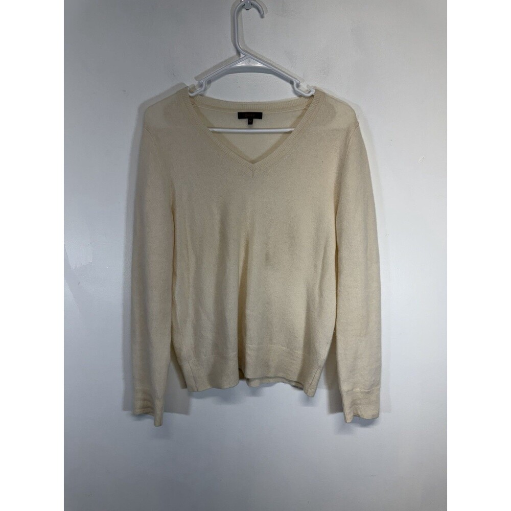 Quince Women’s Size Medium Ivory V-Neck 100% Cashmere Sweater Top Soft Classic